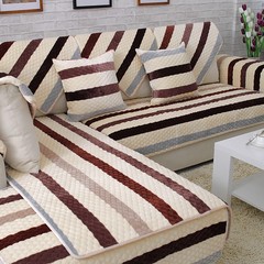 欧式法兰绒沙发垫毛绒布艺时尚全盖条纹防滑沙发巾沙发套沙发坐垫