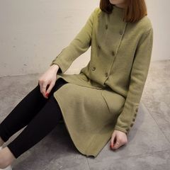 女装冬装2016新款潮韩版针织衫中长款套头纯色外套上衣时尚毛衣裙