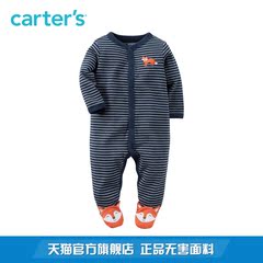 Carter's1件式男婴儿条纹长袖连体衣卡通狐狸纯棉哈衣童装115G139