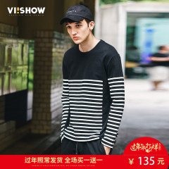 VIISHOW2016秋新款拼色条纹时尚卫衣韩版纯棉圆领打底套头上衣清