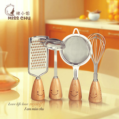 MISS CHU 可爱卡通笑脸汤勺搅蛋分蛋切丝器木制厨房餐具创意礼物