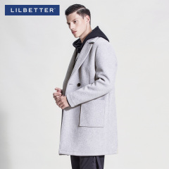 lilbetter风衣男 纯色翻领长款青年外套韩版修身潮流冬季男士大衣