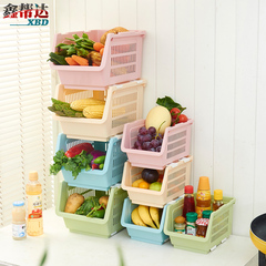 塑料加厚厨房置物架落地水果蔬菜杂物置物架厨房用品带滑轮三只装