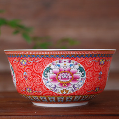 4.5寸景德镇陶瓷寿碗 骨瓷米饭碗套装 碗筷 汤面碗仿古碗 红爬花