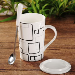 简约陶瓷杯子创意情侣喝水杯大容量马克杯咖啡牛奶杯带盖勺定制