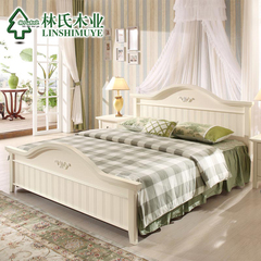林氏木业韩式田园风格床1.5米公主卧室床双人床白色板式床家具A3