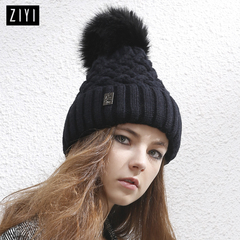 ZIYI 新款3系 韩版帽子女秋冬季 加厚灰色毛线帽潮款毛球帽子