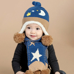 冬天婴儿护耳帽宝宝帽子6-12个月毛线加绒保暖帽儿童套头帽男女童