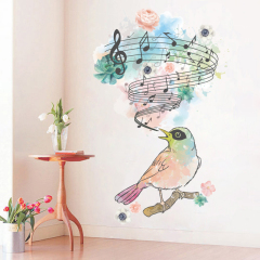 时尚客厅卧室音符鸟儿自粘墙纸贴画可移除创意个性彩绘艺术墙贴纸