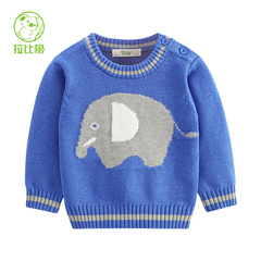 拉比树童装 冬新品大象宝宝套头圆领针织衫 男童长袖毛衣线衫