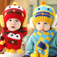 宝宝毛线帽子围巾两件套装韩版儿童针织帽子婴儿帽子秋冬季2件套
