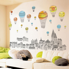 创意彩绘五彩热气球儿童房间卧室装饰墙贴纸时尚房屋建筑自粘贴画