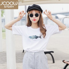 韩国学生纯棉卡通印花短袖t恤女韩版宽松上衣夏季休闲简约女装潮