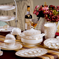 碗碟套装景德镇陶瓷器28/56头骨瓷餐具套装家用韩式碗盘结婚礼品