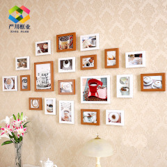 严川框业 实木贴纸照片墙 20框创意时尚相片墙 相框组合 相框墙