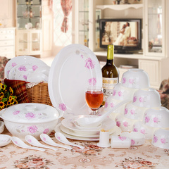 景德镇陶瓷餐具韩式56头餐具套装家用骨瓷碗碟套装婚庆创意碗盘碟