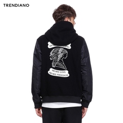 TRENDIANO新2016男装冬装人像字母拼接连帽羊毛呢外套3HC334707P