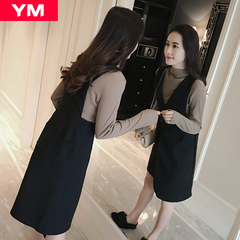 YM品牌女装春装潮2017春装新款韩版针织两件套套装连衣裙背带裙67