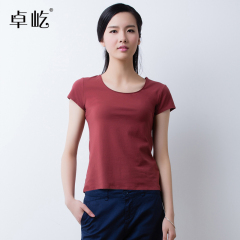 短袖T恤女士圆领纯色修身显瘦简约韩版T恤衫女莫代尔棉螺纹领体恤