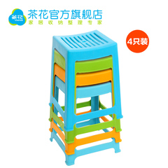 茶花塑料凳子家用成人餐桌凳加厚塑料凳胶方凳条纹高凳A0838P*4