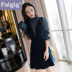 Palglg2016新款冬装女装韩版修身高腰显瘦无袖背带连衣裙a字短裙