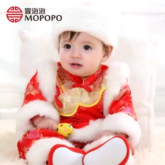 【预售 三件套】女宝宝唐装冬加厚婴儿红色唐装满月满百周岁服
