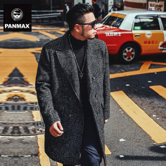 PANMAX潮牌大码男装 大码男外套加大加肥宽松休闲时尚格纹呢大衣