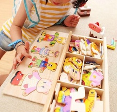 木质婴儿童小熊换衣服拼图 男女孩宝宝益智力积木制玩具1-2-3-4岁