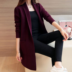 2016新款韩版女装V领长袖针织开衫中长款纯色针织毛衣秋冬外套潮