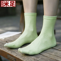 米足袜子女秋季新款中筒袜棉袜简约纯色彩棉长袜四季袜子5双装