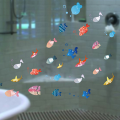快乐小鱼墙贴纸海洋鱼群贴画 儿童房卧室卫生间浴室瓷砖玻璃贴纸