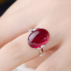 伊洛传芳 时尚复古优雅925银开口可调节女士红宝石戒指
