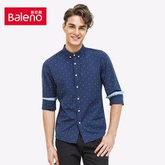 Baleno/班尼路男装 商务休闲长袖印花衬衫 青年纯棉时尚方领衬衣