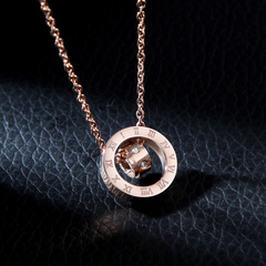 欧美时尚气质罗马数字镶钻项链情侣男女镀18k玫瑰金双环圆环项链
