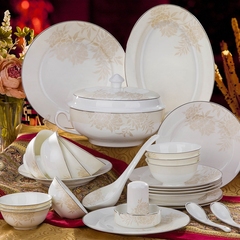 骨瓷餐具套装56头正宗景德镇陶瓷器高脚碗欧式结婚送礼品金边盘碗