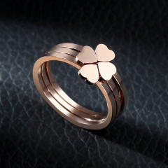 四叶草戒指女韩版韩国钛钢镀18K玫瑰金幸运尾戒指环食指创意饰品