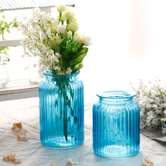zakka田园创意蓝色插花瓶玻璃透明水培客厅玄关餐桌软装饰品摆件