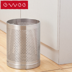 德国ewee 不锈钢垃圾桶 圆形带孔时尚创意纸篓无盖客厅厨房8L