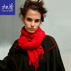初荷 新款羊绒围巾女披肩两用女纯色秋冬季大红长款欧美高档时尚