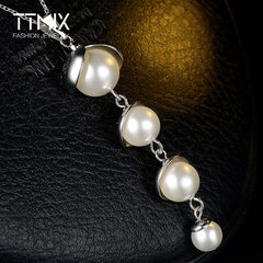 Ttmix925银珍珠项链女 韩版气质百搭珍珠毛衣链长款锁骨吊坠挂件