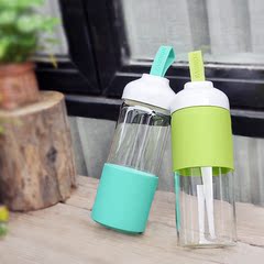 JUSTLOVE透明玻璃杯便携水杯带盖创意男女士杯子防漏运动茶杯礼品