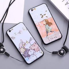 苹果6plus手机壳iphone6保护套女款挂绳防摔6s卡通可爱硅胶韩国六