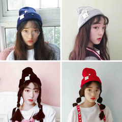 韩国冬天加厚贴布标别针套头帽韩版秋季潮男女士保暖针织毛线帽子
