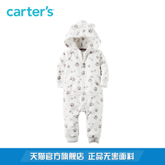 Carters1件式男婴长袖连体衣摇粒绒童装白色小熊耳朵哈衣118G657