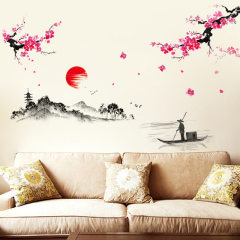 中国风墙贴纸客厅卧室电视背景墙山水画可移除贴纸房间创意装饰品
