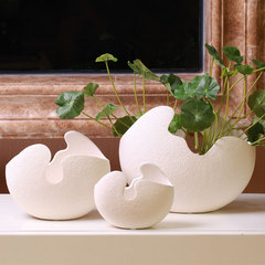 北欧现代简约白色陶瓷花器 铜钱草仿真植物 客厅白色陶瓷装饰花瓶
