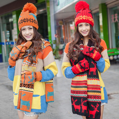 包邮冬天女韩版潮帽子围巾手套2件三件套装一体元旦礼物小鹿可爱
