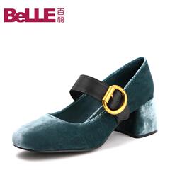 Belle/百丽2017春季新款粗高跟时尚复古高跟女鞋17101AQ7