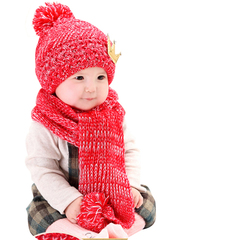 冬季儿童帽子宝宝帽子围巾两件套婴儿帽子围脖套装保暖毛线针织帽