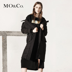 MO&Co.貉子毛领连帽腰带收腰长款羽绒服外套MA1631EIN02 moco